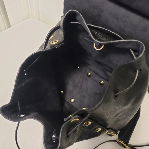 Pop BAG Black Pebble Grain Leather Backpack Top Handle Bag With Pouch - Picture 6 of 10